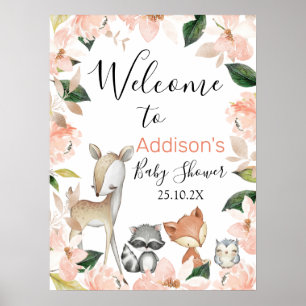 Girls Floral Woodland Baby shower Welkom Poster