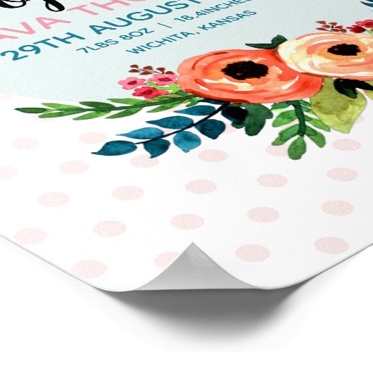 Girls Flowers Cute Floral Birth Stats Baby Nursery Poster (Hoek)