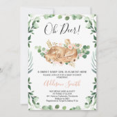 Girls Foliage Greenery Floral Deer Baby shower Kaart (Voorkant)