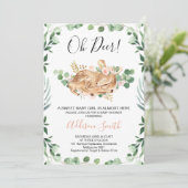 Girls Foliage Greenery Floral Deer Baby shower Kaart (Staand voorkant)