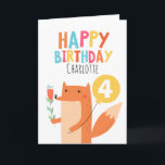 Girls Fox Birthday Card Kaart<br><div class="desc">Deze kinderverjaardagskaart is voorzien van een schattige vos,  gele ballon en bloemen. Ik heb ook een lettertype genaamd Cool Britannia gebruikt voor de kop op zowel de voor- als achterkant van de kaart. Deze verjaardagskaart is het meest geschikt voor een meisje dat klaar is om te worden gepersonaliseerd.</div>