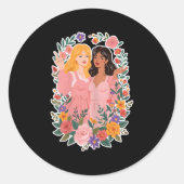 Girls Friendship Bloom Ies Sisterhood Together Lau Ronde Sticker (Voorkant)