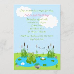 Girls Froggie Pond 5x7 Uitnodiging