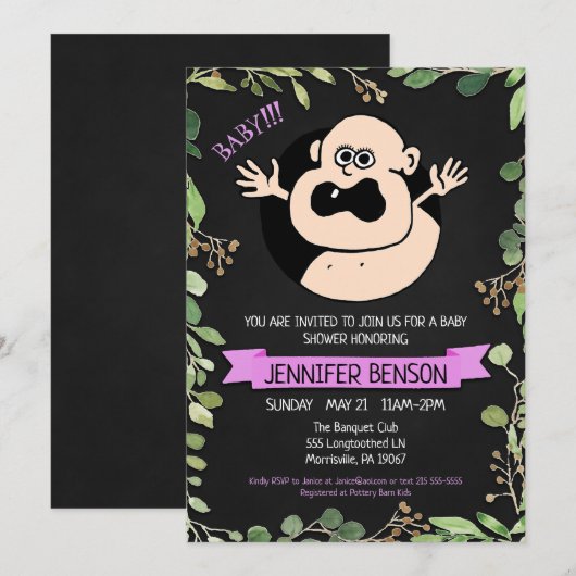 Girls Fun Baby shower Invitation Aankondiging (Voorkant / Achterkant)