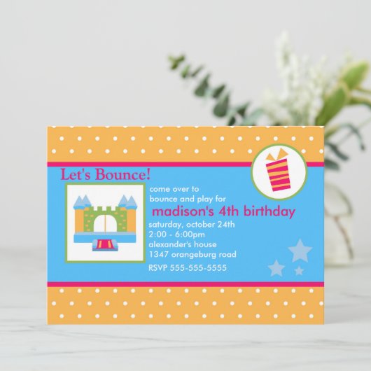 Girls Fun Bounce House Birthday Party Kaart (Staand voorkant)