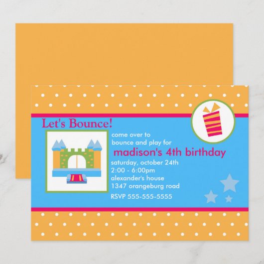 Girls Fun Bounce House Birthday Party Kaart (Voorkant / Achterkant)