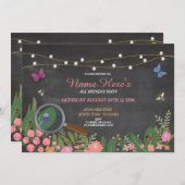 Girl's Garden Bug Hunt Butterfly Verjaardag Uitnod Kaart (Voorkant / Achterkant)