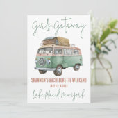 Girls' Getaway, VW Van, Bachelorette Weekend Party Kaart (Staand voorkant)