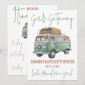 Girls' Getaway, VW Van, Bachelorette Weekend Party Kaart (Voorkant / Achterkant)