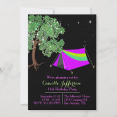 Girls Glamping Birthday Invitation Kaart (Voorkant)