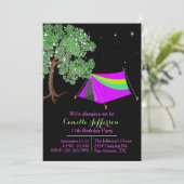 Girls Glamping Birthday Invitation Kaart (Staand voorkant)