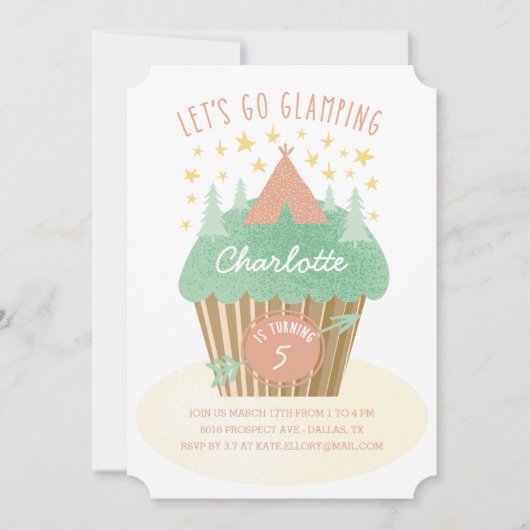 Girls Glamping Birthday Party Invitation Kaart (Voorkant)