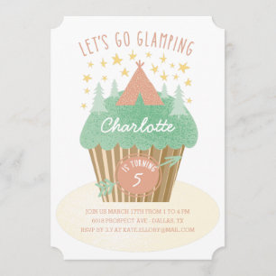 Girls Glamping Birthday Party Invitation Kaart