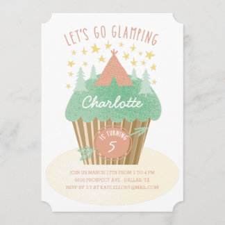 Girls Glamping Birthday Party Invitation Kaart