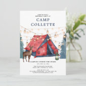Girls Glamping Camping Birthday Party Invitation Kaart (Staand voorkant)