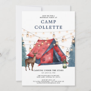 Girls Glamping Camping Birthday Party Invitation Kaart