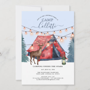 Girls Glamping Camping Birthday Party Invitation Kaart