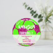 Girls Glitter Voetbal Birthday, Pink Neon Kaart (Staand voorkant)