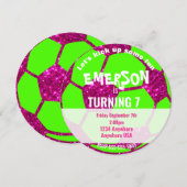 Girls Glitter Voetbal Birthday, Pink Neon Kaart (Voorkant / Achterkant)