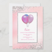 Girls Glittery Balloons Birthday Kaart (Voorkant)