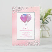 Girls Glittery Balloons Birthday Kaart (Staand voorkant)