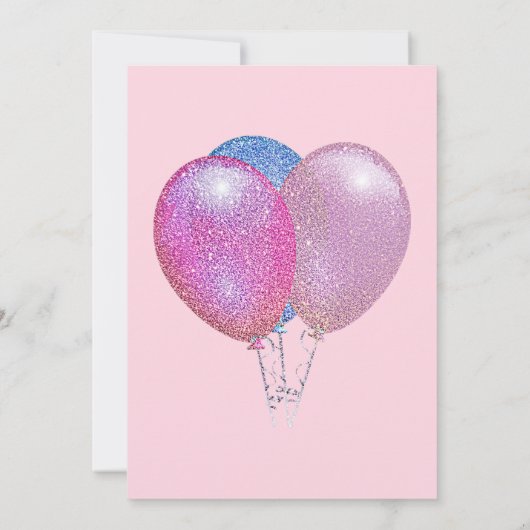 Girls Glittery Balloons Birthday Kaart (Achterkant)