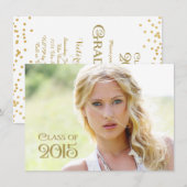 Girls Gold Confetti Afstuderen aangekondigd Kaart (Voorkant / Achterkant)