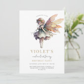 Girl's Gold Fairy Birthday Party Kaart (Staand voorkant)