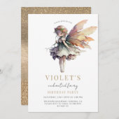 Girl's Gold Fairy Birthday Party Kaart (Voorkant / Achterkant)