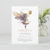 Girl's Gold Fairy Birthday Party Kaart (Staand voorkant)