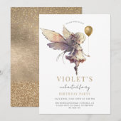 Girl's Gold Fairy Birthday Party Kaart (Voorkant / Achterkant)