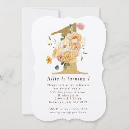 Girls Gold Floral 1e verjaardag Kaart