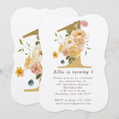 Girls Gold Floral 1e verjaardag Kaart (Voorkant / Achterkant)