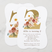 Girls Gold Floral 2e verjaardag Kaart (Voorkant / Achterkant)