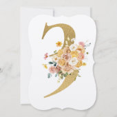 Girls Gold Floral 3rd Birthday Number 3 Party Kaart (Achterkant)