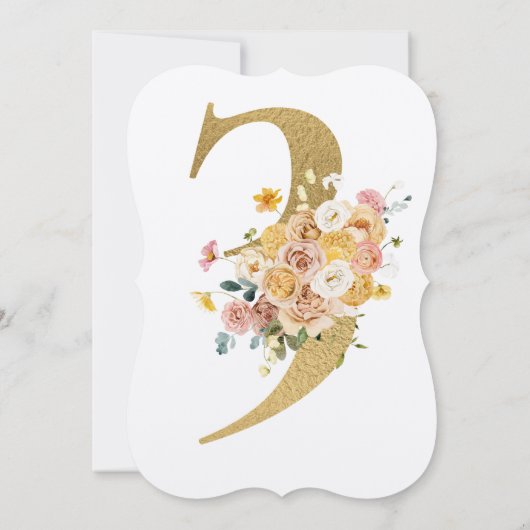 Girls Gold Floral 3rd Birthday Number 3 Party Kaart (Achterkant)