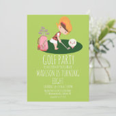 Girls Golf Cute Birthday Party Kaart (Staand voorkant)