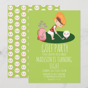 Girls Golf Cute Birthday Party Kaart