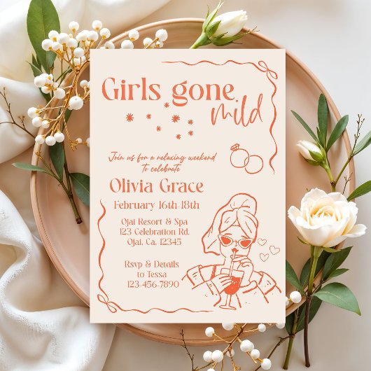 Girls Gone Mild Bachelorette Invitation | Boho Spa Kaart