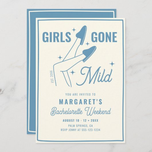 Girls Gone Mild Blue Spa Bachelorette Weekend Kaart (Voorkant / Achterkant)