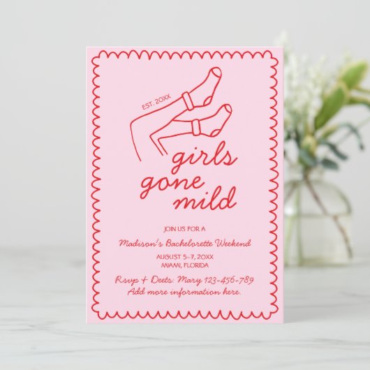 Girls Gone Mild Hand getrokken Bachelorette Weeken Kaart (Staand voorkant)