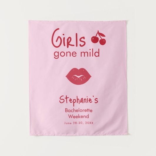 Girls Gone Mild Pink and Cherry Red Bachelorette   Wandkleed (Voorkant)