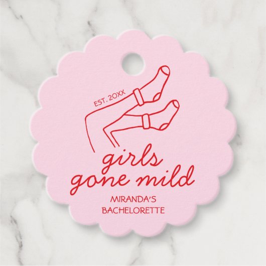 Girls Gone Mild Pink & Red Hand getrokken Bachelor Bedankjes Labels (Voorkant)