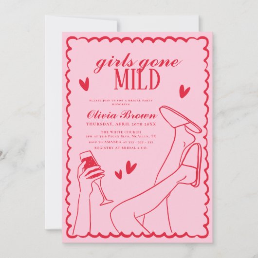 Girls Gone Mild Wavy Scribble Vrijgezellenfeest Kaart (Voorkant)