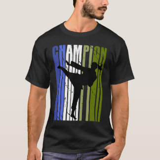 Girls Green Blue Karate Birthday Retro  Dis T-shirt
