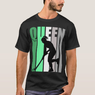 Girls Green Retro Hockey Queen Birthday Daughter T-shirt