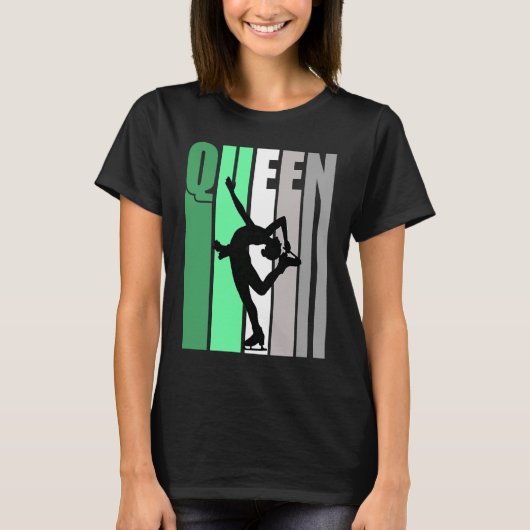 Girls Green Retro Ice Skating Queen Birthday Daugh T-shirt (Voorkant)