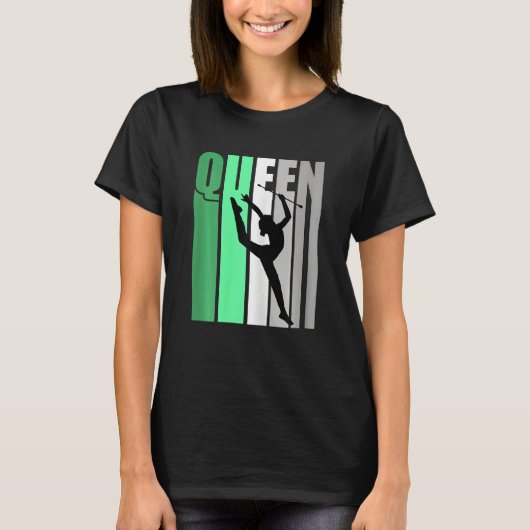 Girls Green Retro Rhythmic Gymnastics Queen Daught T-shirt (Voorkant)