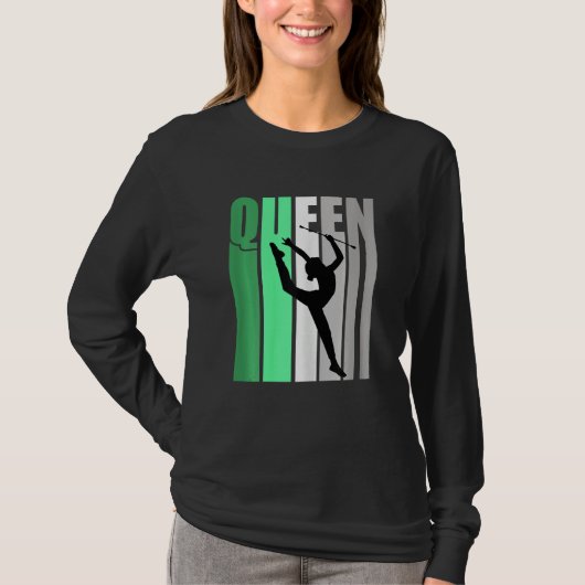 Girls Green Retro Rhythmic Gymnastics Queen Daught T-shirt (Voorkant)