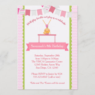 Girls Gymnastics Birthday Invitation Kaart